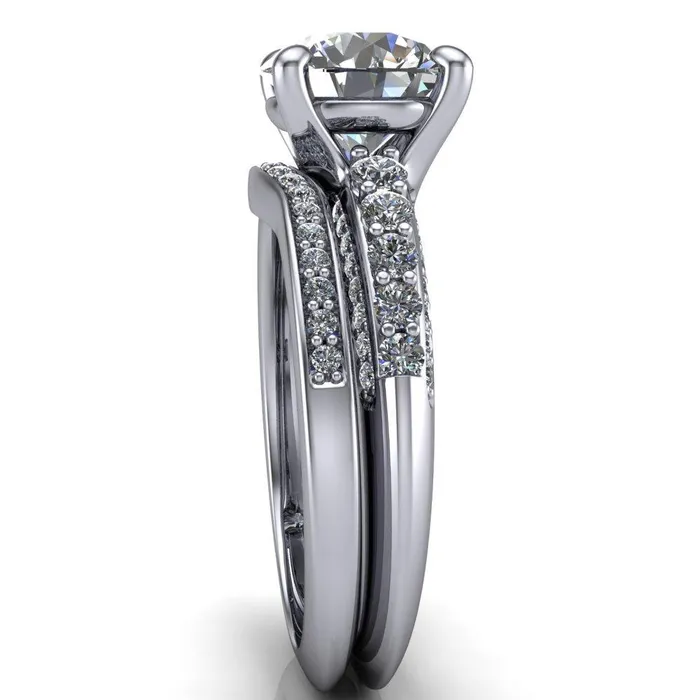 Sailor Round Center Stone 4 Prong Half Eternity Engagement Ring Fire Brilliance Rings