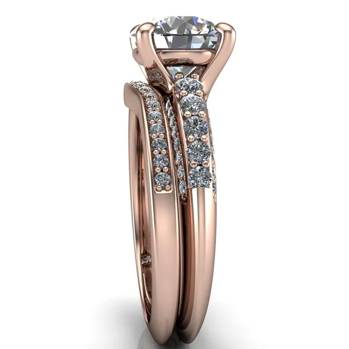 Sailor Round Center Stone 4 Prong Half Eternity Engagement Ring Fire Brilliance Rings
