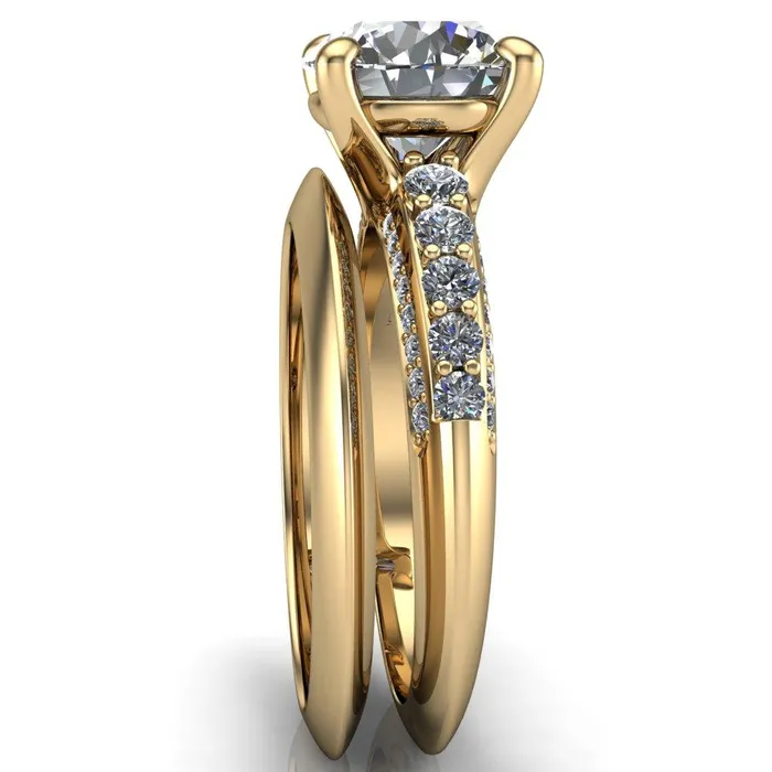 Sailor Round Center Stone 4 Prong Half Eternity Engagement Ring Fire Brilliance Rings