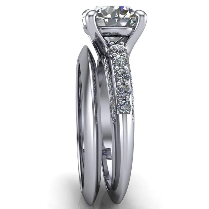 Sailor Round Center Stone 4 Prong Half Eternity Engagement Ring Fire Brilliance Rings