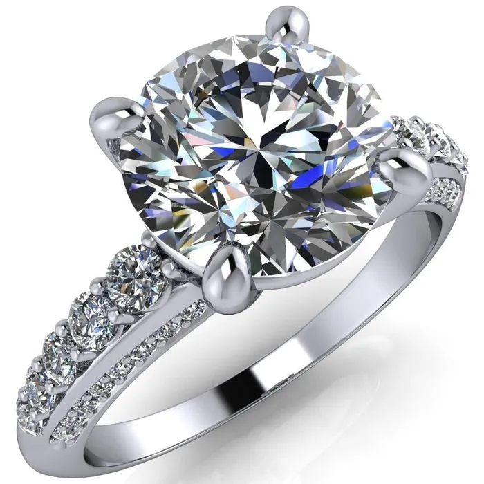 Sailor Round Center Stone 4 Prong Half Eternity Engagement Ring Fire Brilliance Rings