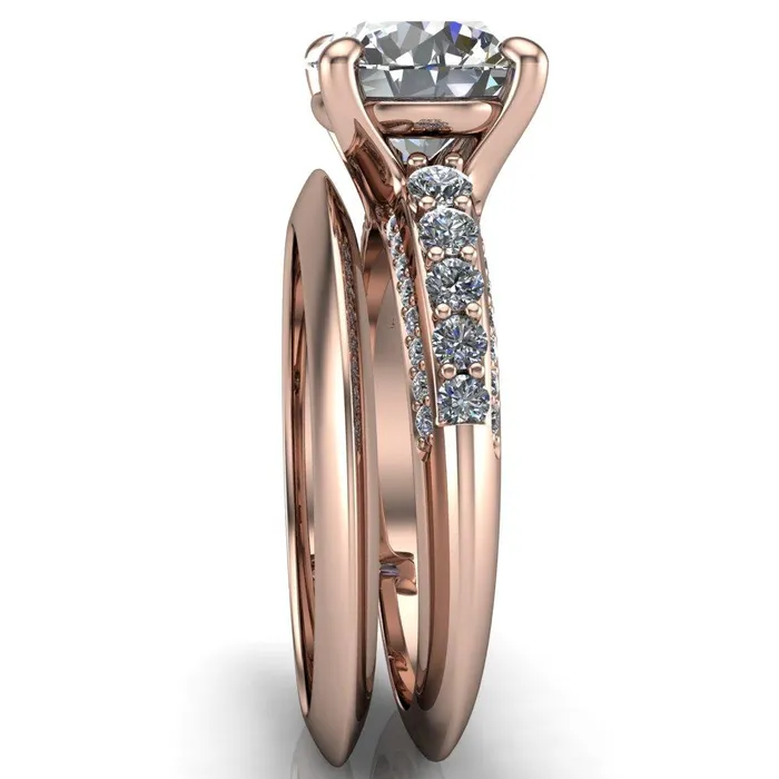 Sailor Round Center Stone 4 Prong Half Eternity Engagement Ring Fire Brilliance Rings