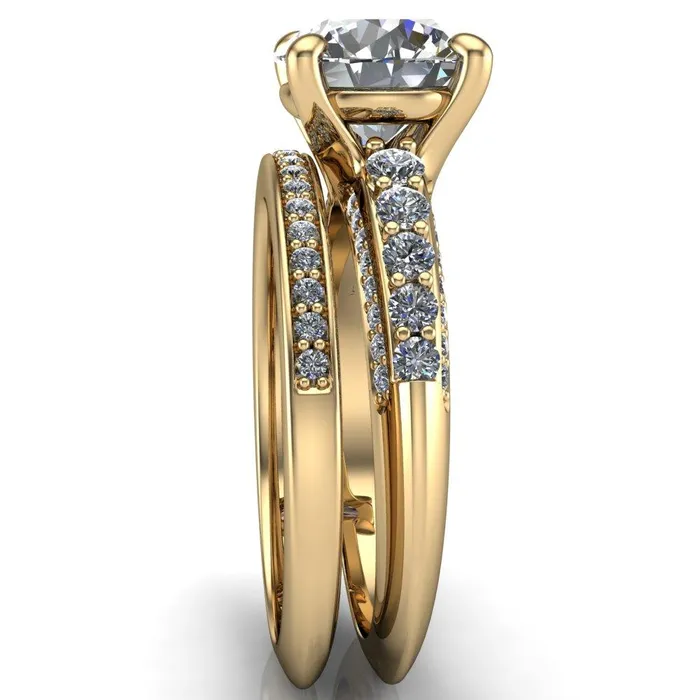 Sailor Round Center Stone 4 Prong Half Eternity Engagement Ring Fire Brilliance Rings