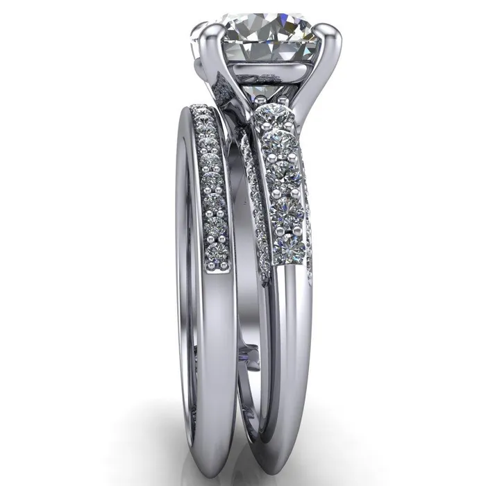 Sailor Round Center Stone 4 Prong Half Eternity Engagement Ring Fire Brilliance Rings