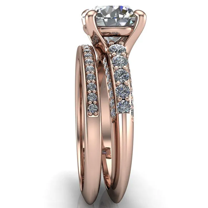 Sailor Round Center Stone 4 Prong Half Eternity Engagement Ring Fire Brilliance Rings