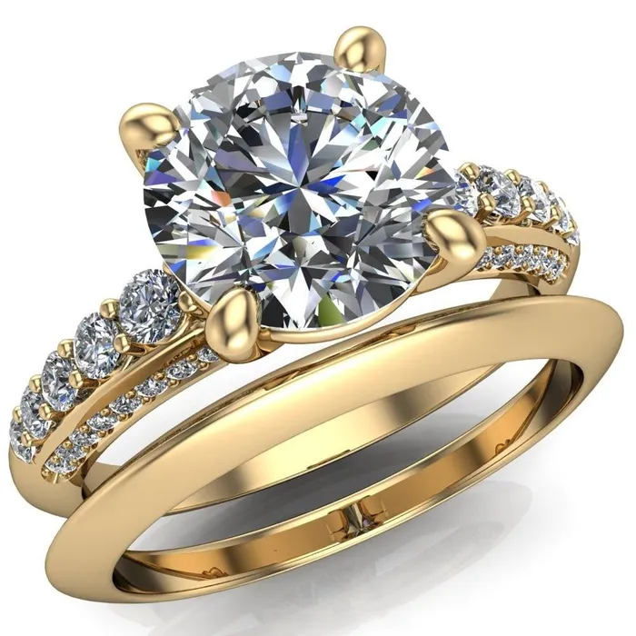 Sailor Round Center Stone 4 Prong Half Eternity Engagement Ring Fire Brilliance Rings
