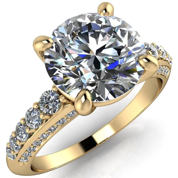 Sailor Round Center Stone 4 Prong Half Eternity Engagement Ring Fire Brilliance Rings