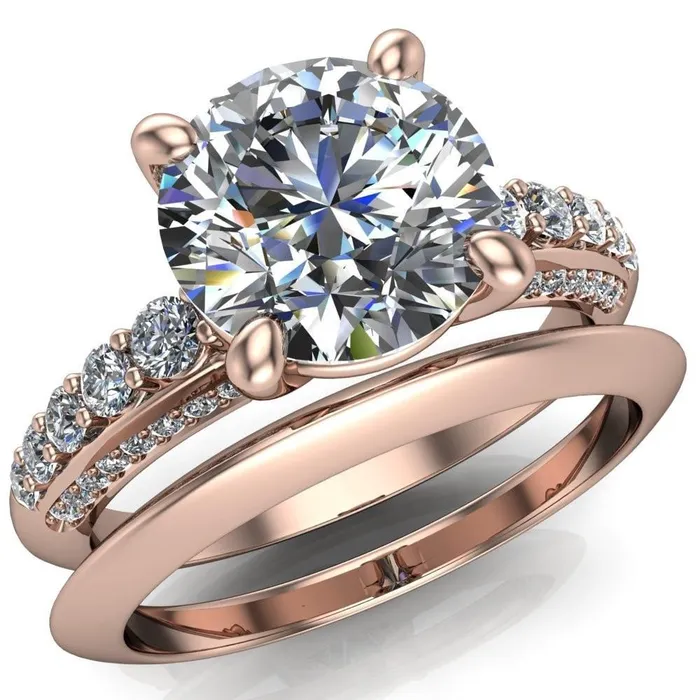 Sailor Round Center Stone 4 Prong Half Eternity Engagement Ring Fire Brilliance Rings