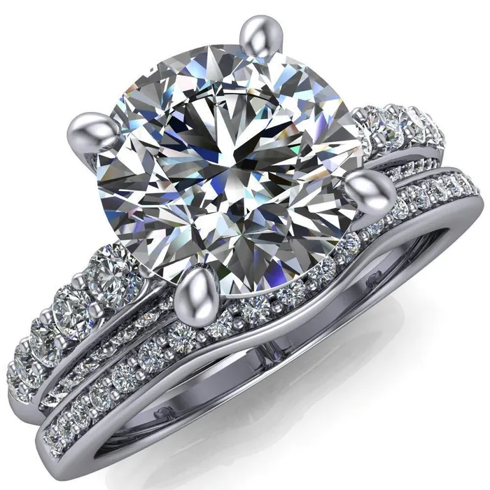 Sailor Round Center Stone 4 Prong Half Eternity Engagement Ring Fire Brilliance Rings