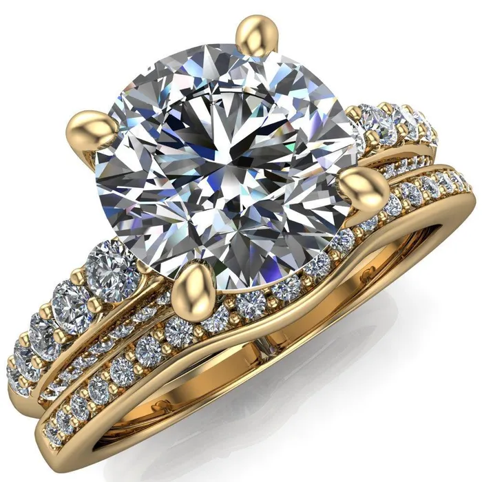 Sailor Round Center Stone 4 Prong Half Eternity Engagement Ring Fire Brilliance Rings