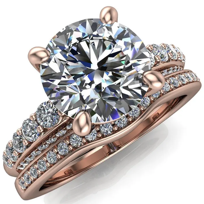 Sailor Round Center Stone 4 Prong Half Eternity Engagement Ring Fire Brilliance Rings