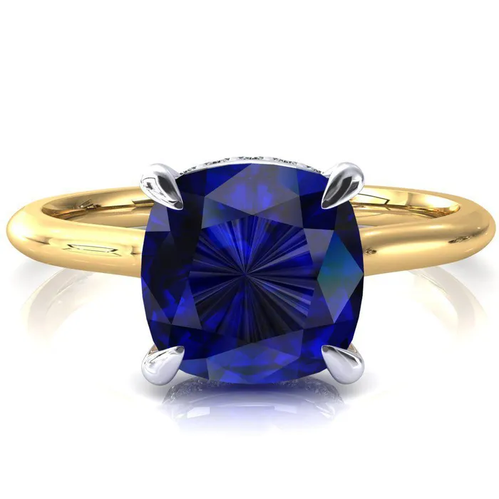 Secret Cushion Blue Sapphire 4 Prong Floating Halo Engagement Ring Fire Brilliance Rings Secret Cushion Blue Sapphire 4 Prong Floating Halo Engagement Ring Fire Brilliance Rings