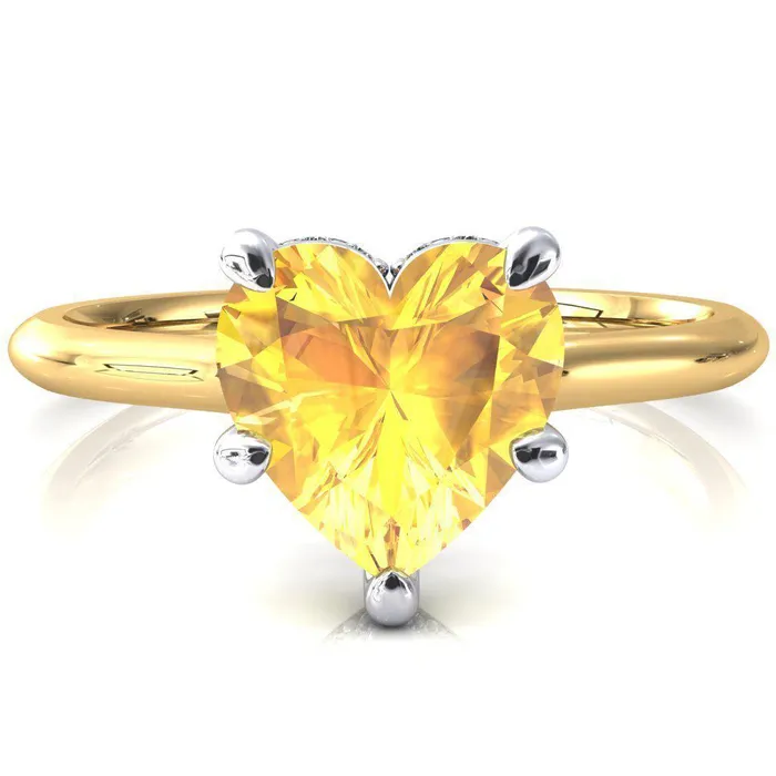 Secret Heart Yellow Sapphire 5 Prong Floating Halo Engagement Ring Fire Brilliance Rings Secret Heart Yellow Sapphire 5 Prong Floating Halo Engagement Ring Fire Brilliance Rings