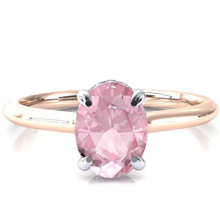 Secret Oval Pink Sapphire 4 Prong Floating Halo Engagement Ring Fire Brilliance Rings