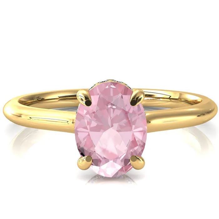 Secret Oval Pink Sapphire 4 Prong Floating Halo Engagement Ring Fire Brilliance Rings