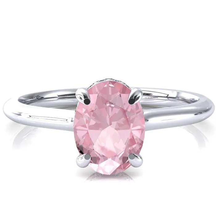 Secret Oval Pink Sapphire 4 Prong Floating Halo Engagement Ring Fire Brilliance Rings