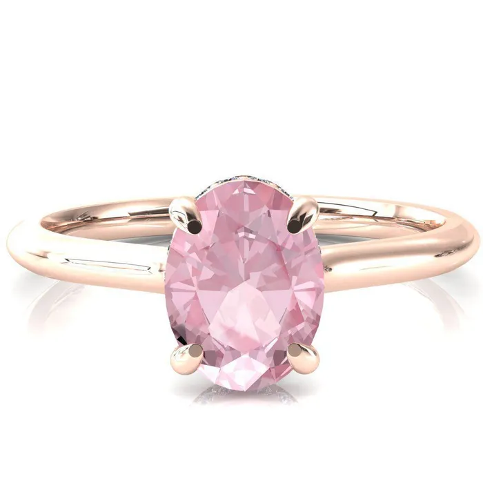 Secret Oval Pink Sapphire 4 Prong Floating Halo Engagement Ring Fire Brilliance Rings