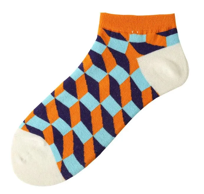 SF1033 Orange Blue White Squares Low Cut Socks POLLY Rings