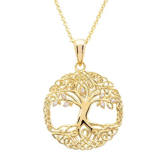 Shanore 14KT Gold Vermeil Tree of Life Necklace with Cubic Zirconia Necklaces Shanore 14KT Gold Vermeil Tree of Life Necklace with Cubic Zirconia Necklaces