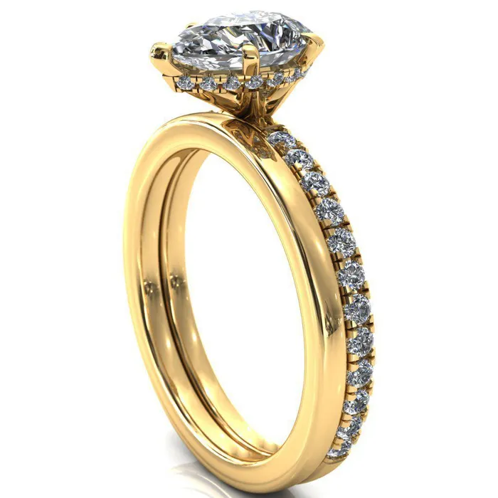 Sicili Pear Center Stone 5 Prong 34 Micro Pave Diamond Engagement Ring Fire Brilliance Rings