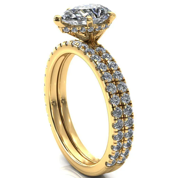 Sicili Pear Center Stone 5 Prong 34 Micro Pave Diamond Engagement Ring Fire Brilliance Rings