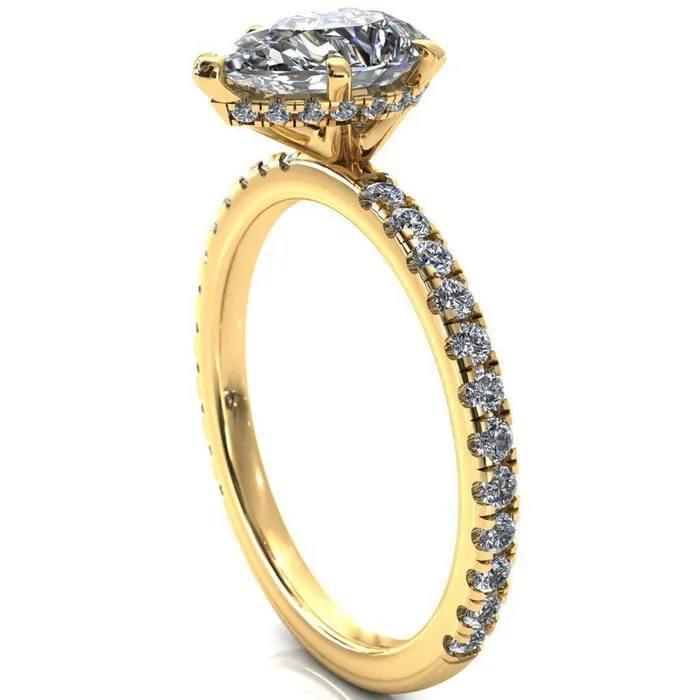 Sicili Pear Center Stone 5 Prong 34 Micro Pave Diamond Engagement Ring Fire Brilliance Rings