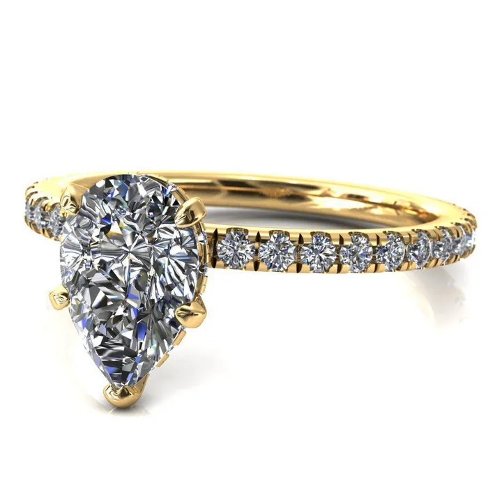 Sicili Pear Center Stone 5 Prong 34 Micro Pave Diamond Engagement Ring Fire Brilliance Rings