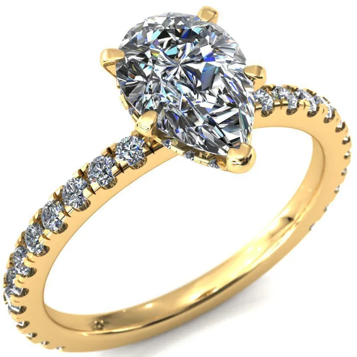 Sicili Pear Center Stone 5 Prong 34 Micro Pave Diamond Engagement Ring Fire Brilliance Rings