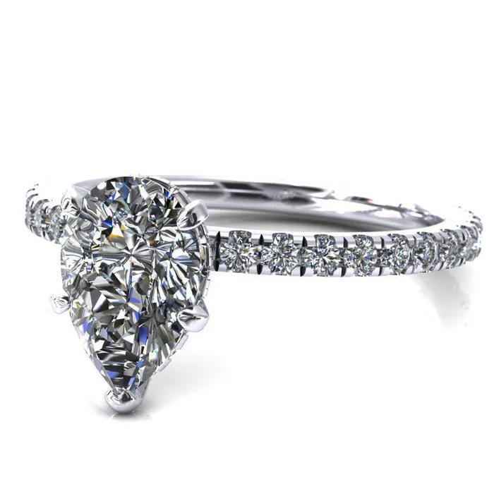 Sicili Pear Center Stone 5 Prong 34 Micro Pave Diamond Engagement Ring Fire Brilliance Rings