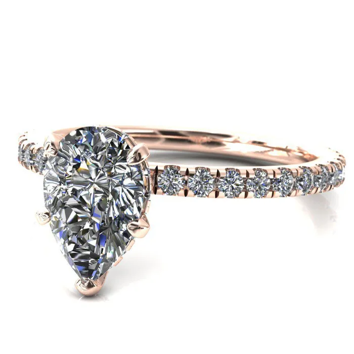 Sicili Pear Center Stone 5 Prong 34 Micro Pave Diamond Engagement Ring Fire Brilliance Rings