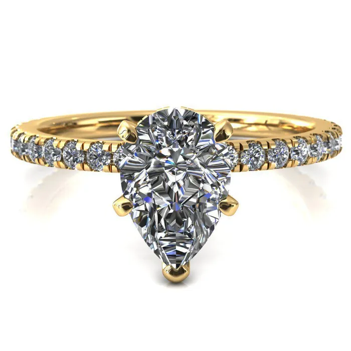 Sicili Pear Center Stone 5 Prong 34 Micro Pave Diamond Engagement Ring Fire Brilliance Rings