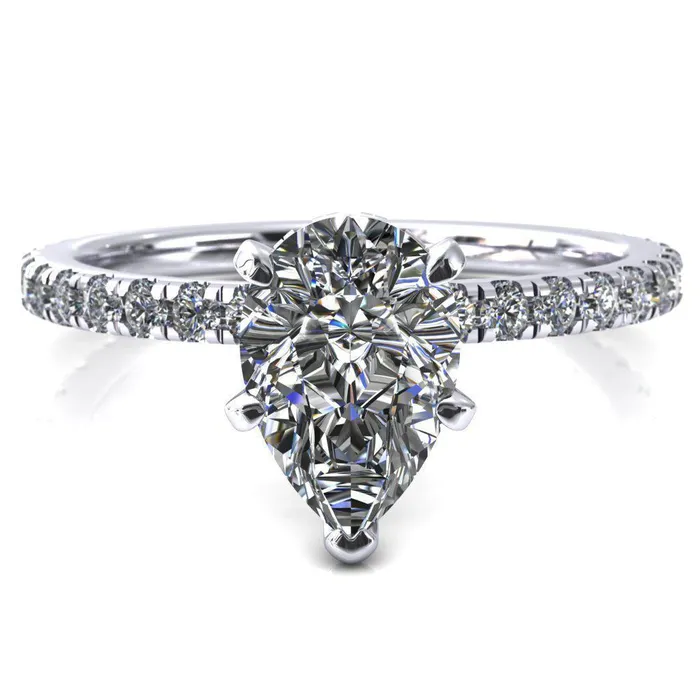 Sicili Pear Center Stone 5 Prong 34 Micro Pave Diamond Engagement Ring Fire Brilliance Rings