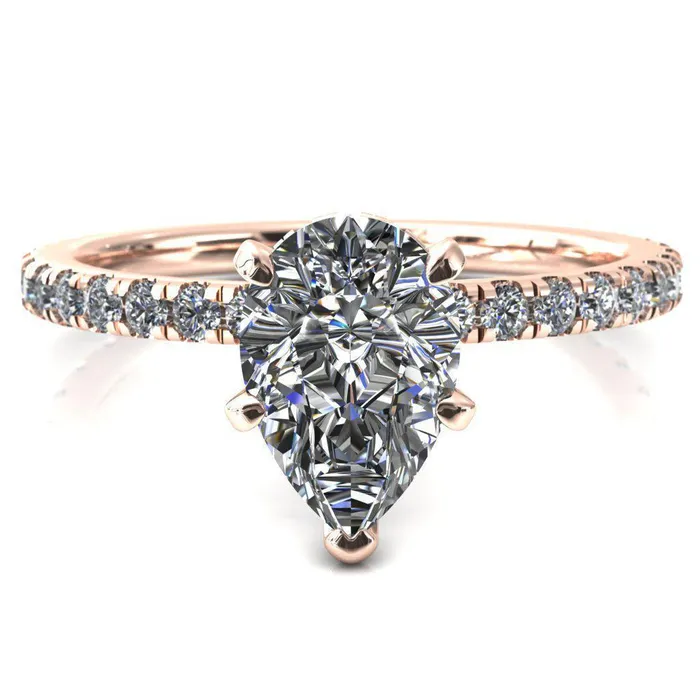 Sicili Pear Center Stone 5 Prong 34 Micro Pave Diamond Engagement Ring Fire Brilliance Rings