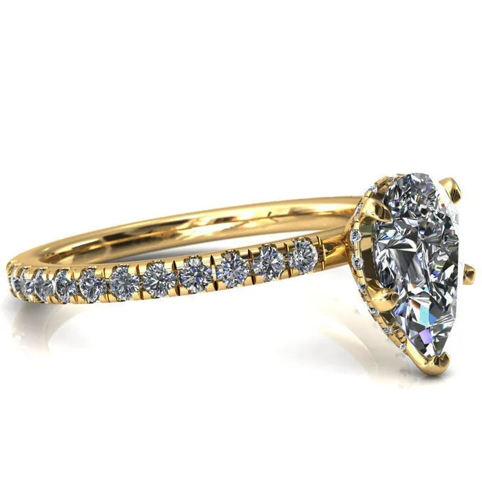 Sicili Pear Center Stone 5 Prong 34 Micro Pave Diamond Engagement Ring Fire Brilliance Rings