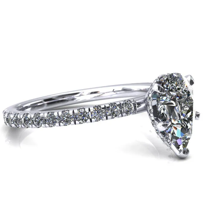 Sicili Pear Center Stone 5 Prong 34 Micro Pave Diamond Engagement Ring Fire Brilliance Rings