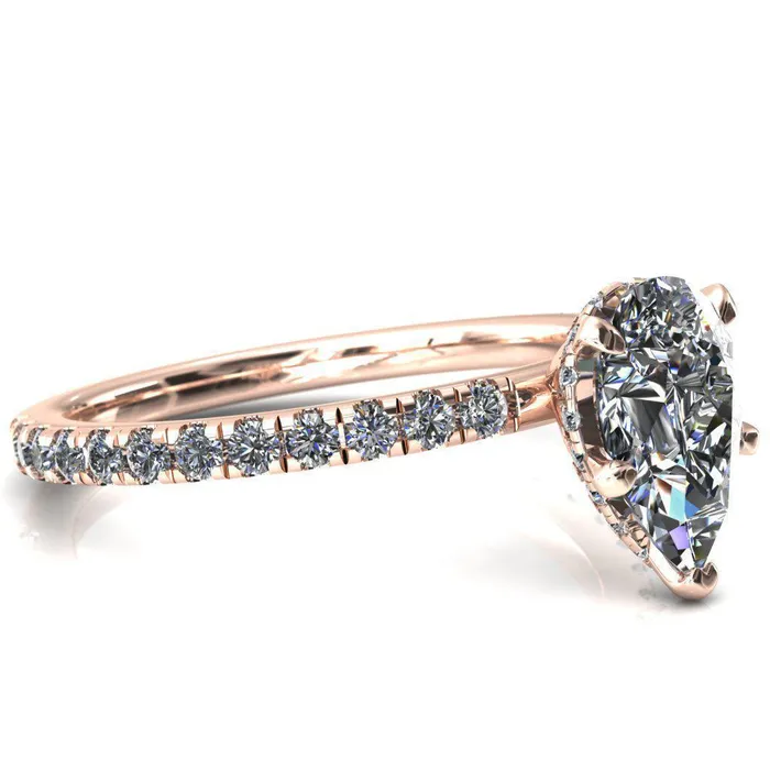Sicili Pear Center Stone 5 Prong 34 Micro Pave Diamond Engagement Ring Fire Brilliance Rings