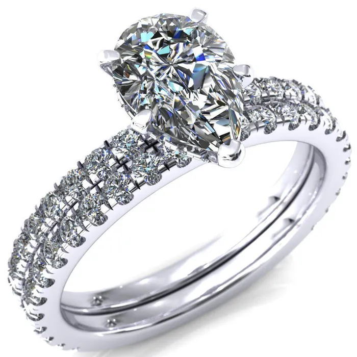 Sicili Pear Center Stone 5 Prong 34 Micro Pave Diamond Engagement Ring Fire Brilliance Rings