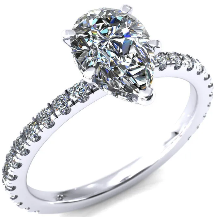 Sicili Pear Center Stone 5 Prong 34 Micro Pave Diamond Engagement Ring Fire Brilliance Rings