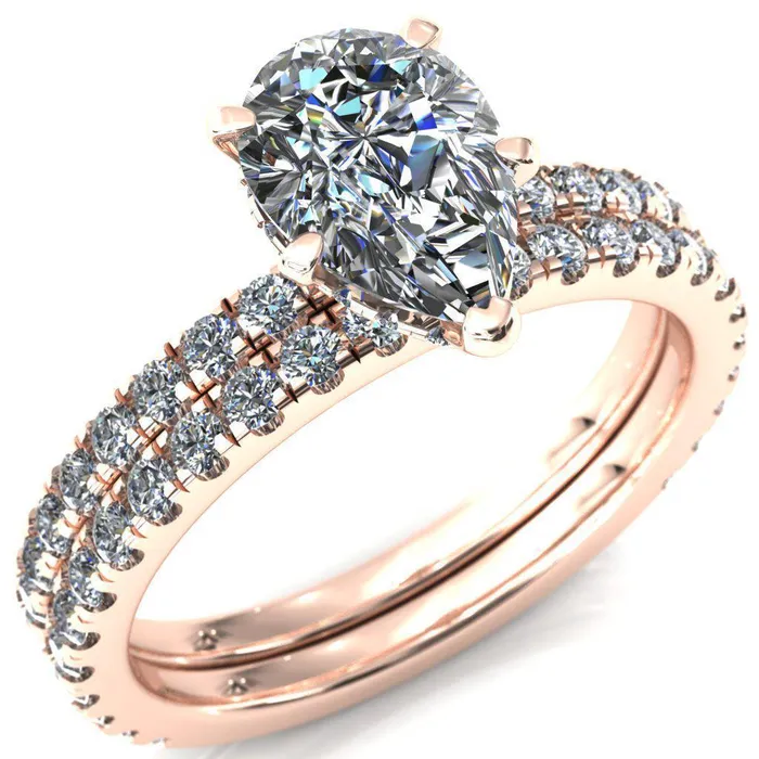 Sicili Pear Center Stone 5 Prong 34 Micro Pave Diamond Engagement Ring Fire Brilliance Rings