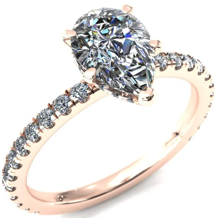 Sicili Pear Center Stone 5 Prong 34 Micro Pave Diamond Engagement Ring Fire Brilliance Rings