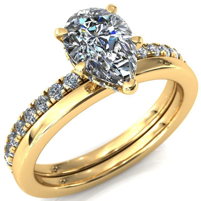 Sicili Pear Center Stone 5 Prong 34 Micro Pave Diamond Engagement Ring Fire Brilliance Rings