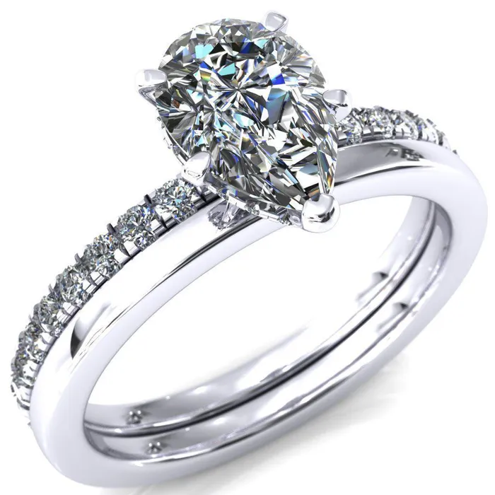 Sicili Pear Center Stone 5 Prong 34 Micro Pave Diamond Engagement Ring Fire Brilliance Rings