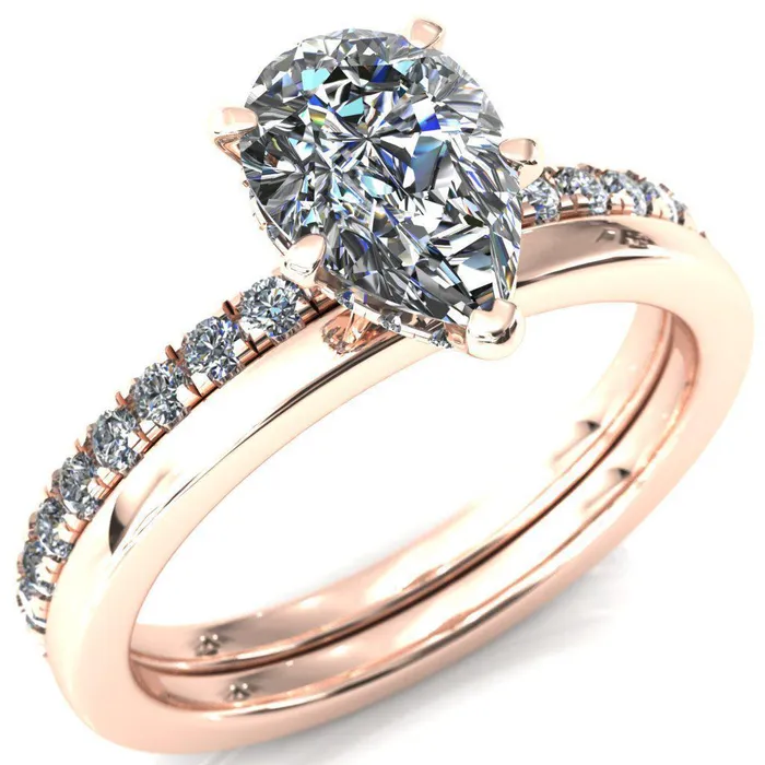 Sicili Pear Center Stone 5 Prong 34 Micro Pave Diamond Engagement Ring Fire Brilliance Rings