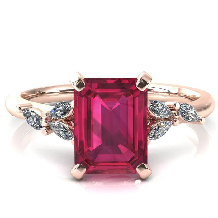 Sigrid Emerald Ruby 4 Prong Marquise Diamond Side Ring Fire Brilliance Rings