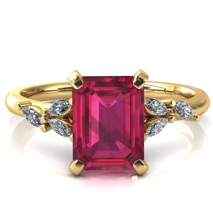 Sigrid Emerald Ruby 4 Prong Marquise Diamond Side Ring Fire Brilliance Rings