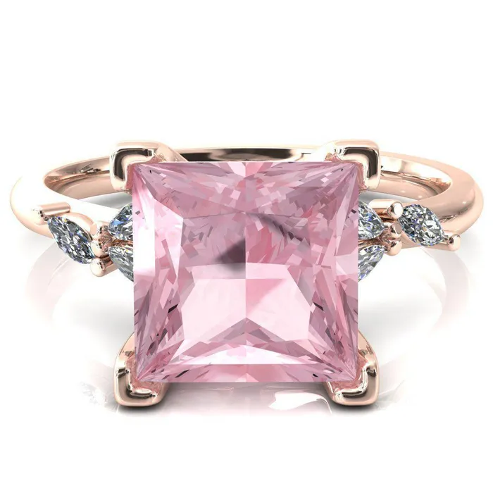 Sigrid Princess Pink Sapphire 4 Prong Marquise Diamond Side Ring Fire Brilliance Rings