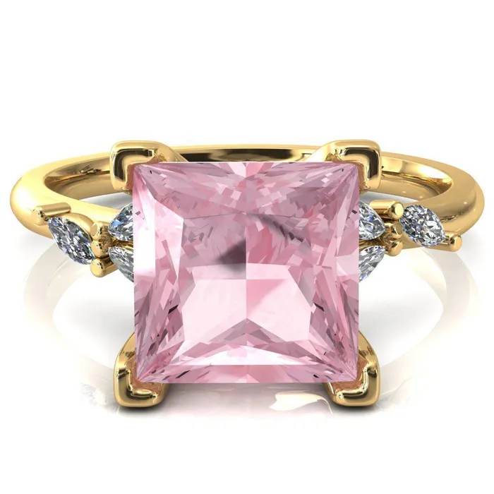 Sigrid Princess Pink Sapphire 4 Prong Marquise Diamond Side Ring Fire Brilliance Rings