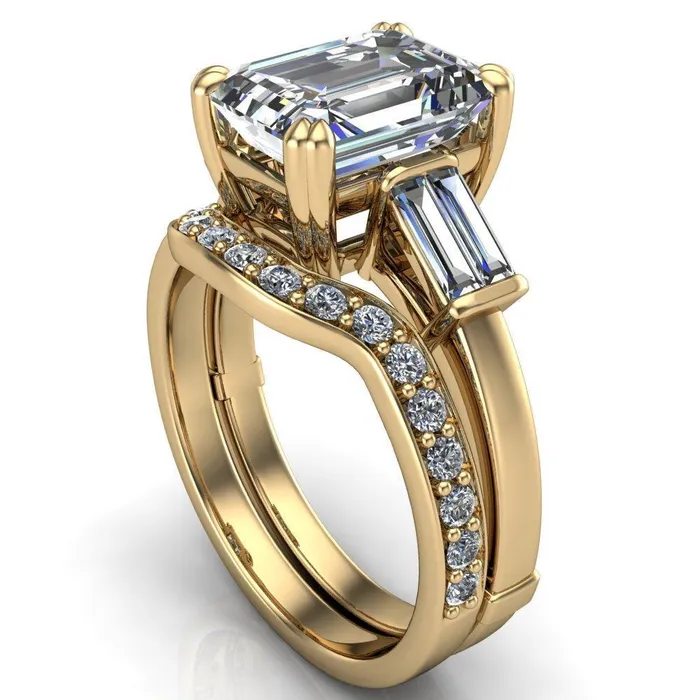 Soren Emerald Center Stone Classic And Timeless Double Baguette Diamond Sides Ring Fire Brilliance Rings