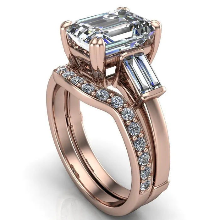 Soren Emerald Center Stone Classic And Timeless Double Baguette Diamond Sides Ring Fire Brilliance Rings