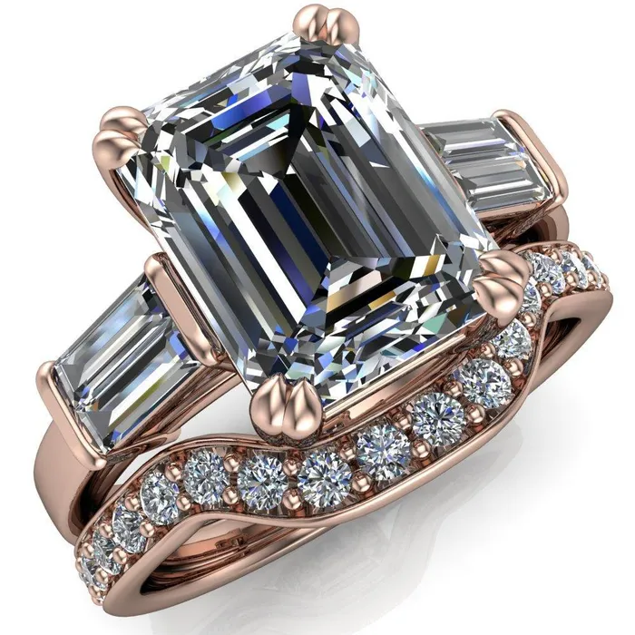 Soren Emerald Center Stone Classic And Timeless Double Baguette Diamond Sides Ring Fire Brilliance Rings
